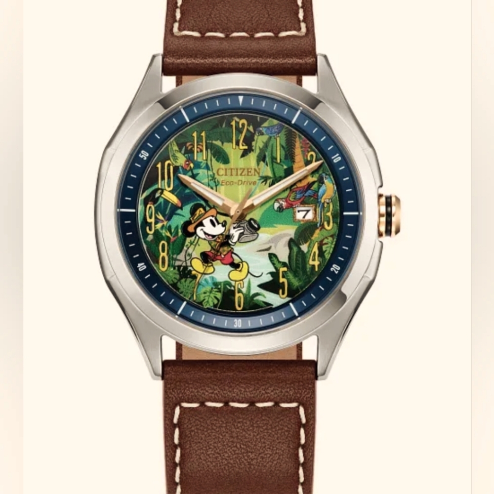 Citizen Eco-Drive Watch with Disney Design and Brown Strap